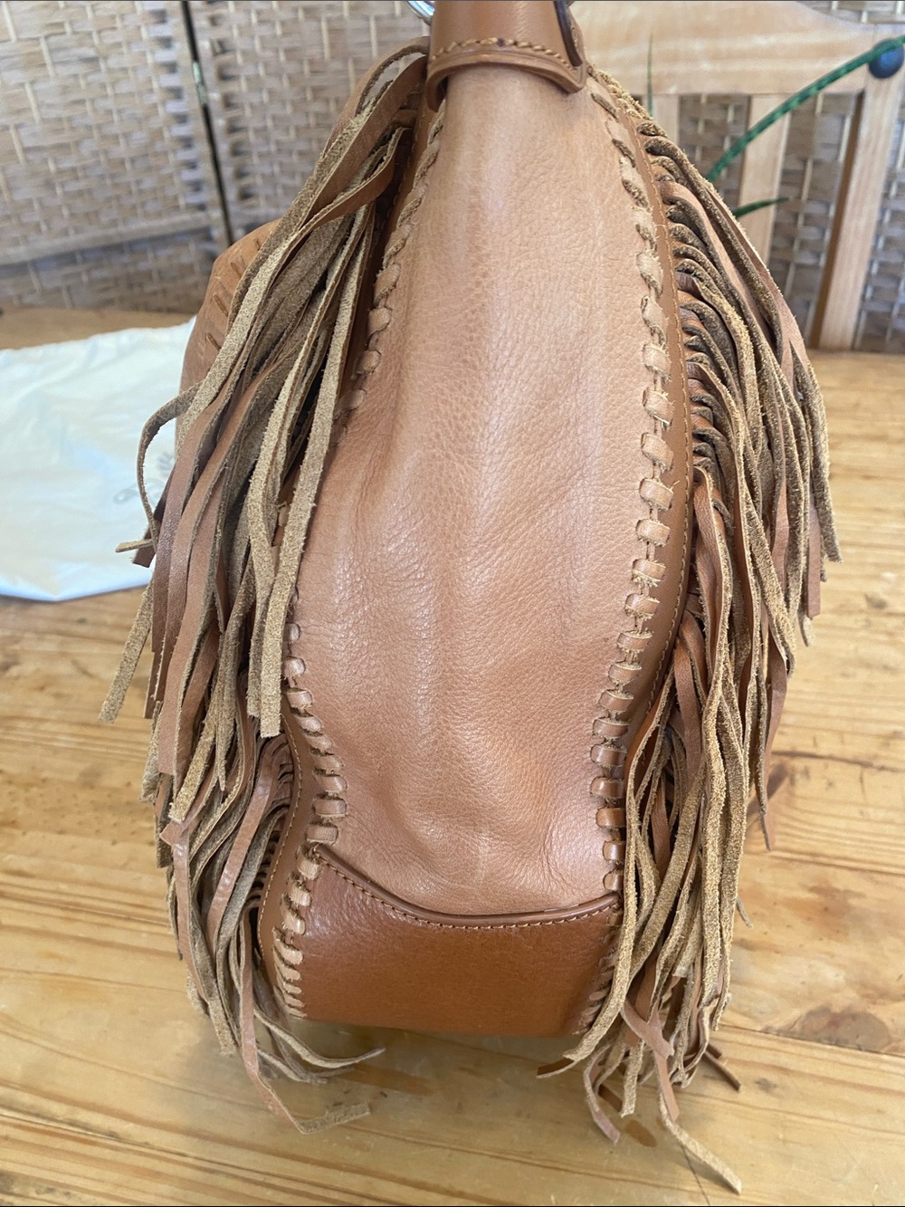 Authentic Ralph Lauren tan leather fringe shoulder bag - Picture 8 of 17